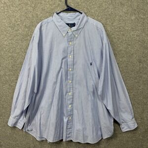 Ralph Lauren Mens 3XB Shirt Blue White Pinstripe Cotton Stretch Button Down Long